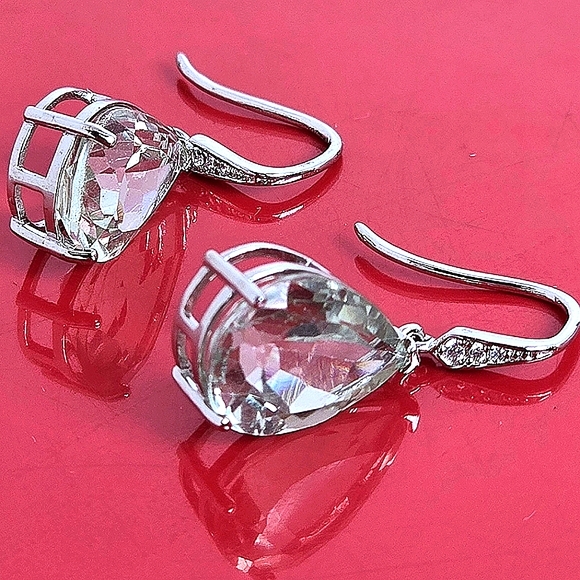 Natural Green Amethyst & Cz 925 Sterling Silver Earrings - Picture 7 of 7